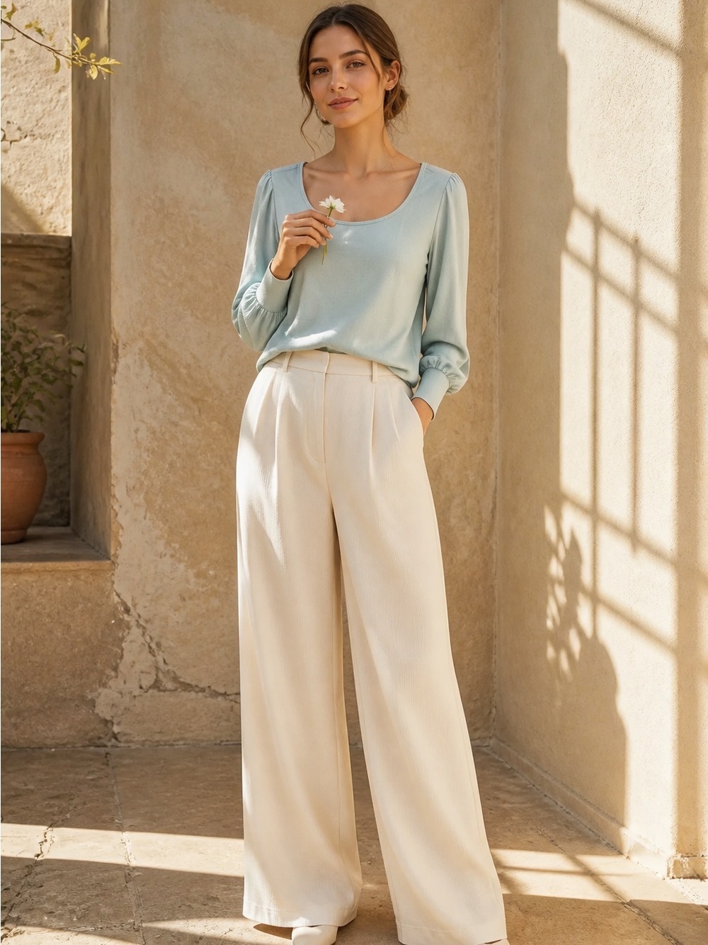 Scoop Neck Long Sleeve Top in Sage Green - Picture 9 of 16